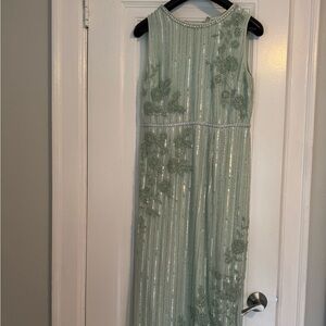 Mac Duggal Mint Green Sequin Midi Dress
